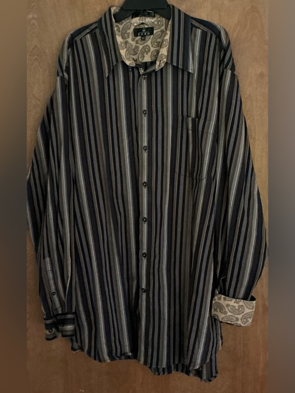 Enro Barcode Vertical Striped Men Button Down Dress Shirt Flip Paisley Cuff 3XT